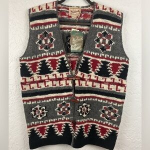 Women’s Woolrich Gray Red Black Wool Toggle Button Vest NWT Size Large